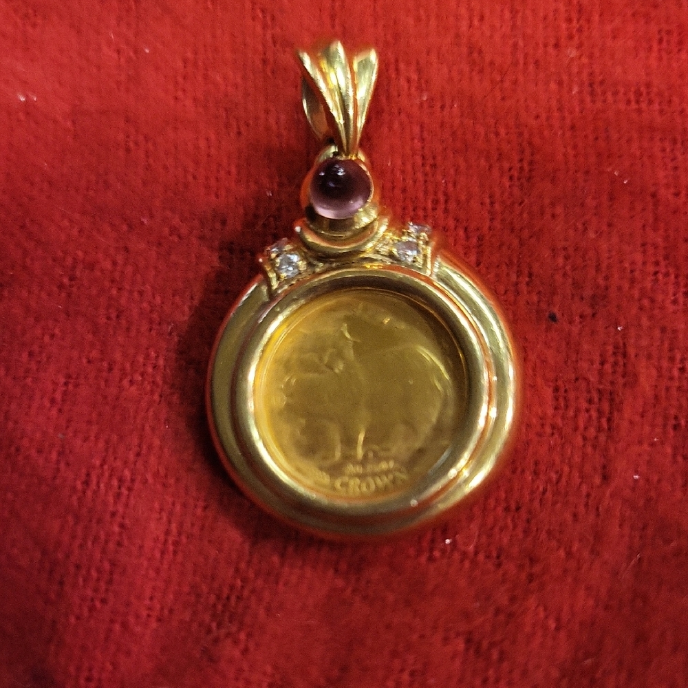 Elegant 1/10 oz. Gold Coin  18 kt. Pendant with Pink Tourmaline Diamond Accents